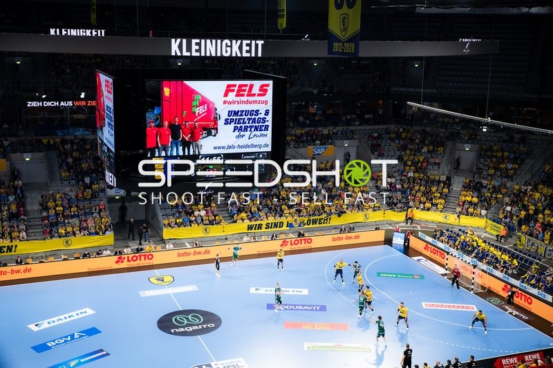 Abwehraktion von Mathias Larson (4; Rhein Neckar Löwen) und Stephan Seitz (44; ThSV Eisenach)