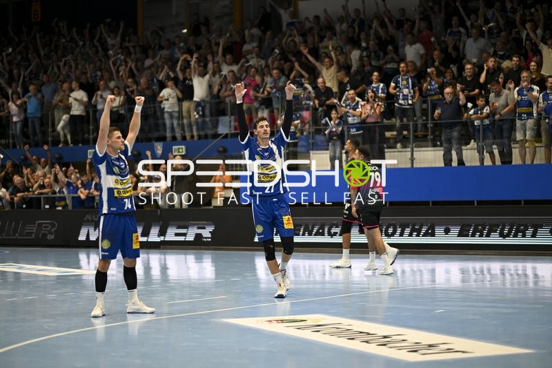 Philipp Meyer (27; ThSV Eisenach) und Vincent Buchner (74; ThSV Eisenach) jubeln