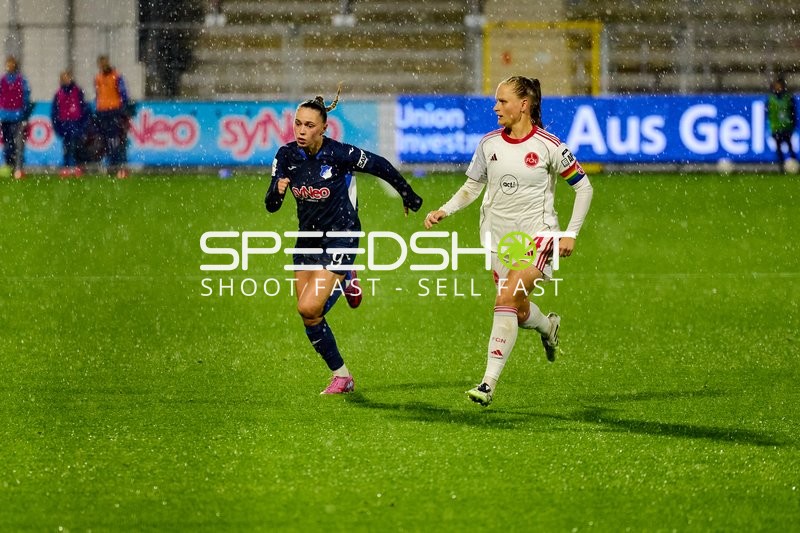 Zweikampf zwischen Jill Janssens (9; TSG) und Luisa Guttenberger (4; FCN)