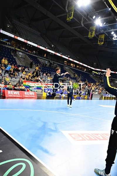 Zwei Rhein Neckar Löwen Spieler in Aktion in der SAP Arena