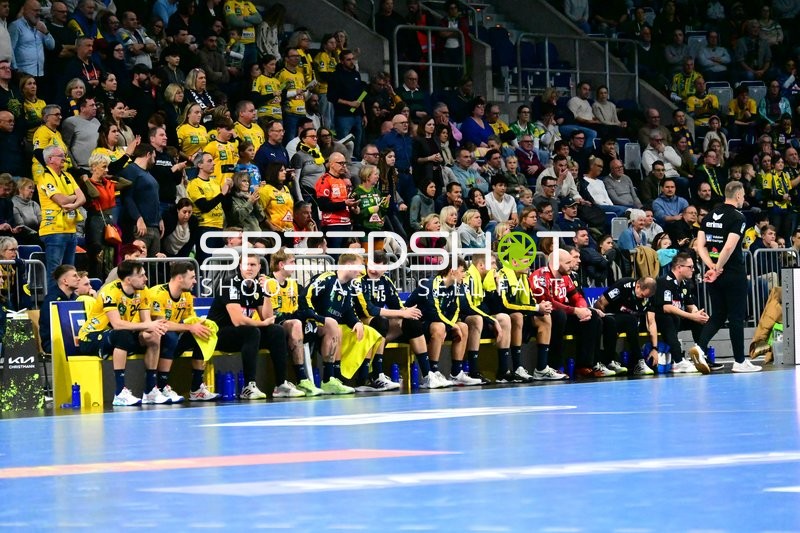 Spieler von Rhein Neckar Löwen auf der Bank