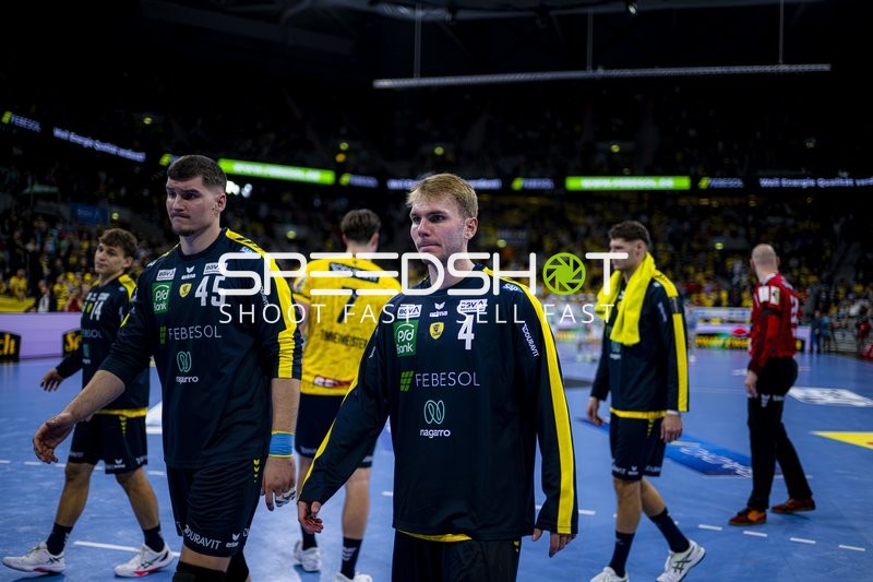 Spieler von Rhein Neckar Löwen im Gespräch