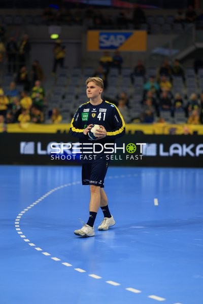 Handball-Szene mit Spieler von Rhein Neckar Löwen mit Ball