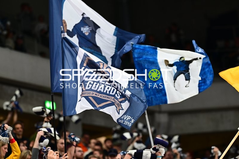 Fan-Szene mit Fahnen