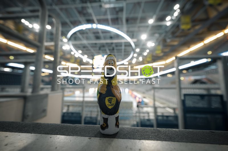 Leere SAP Arena mit Maskottchen