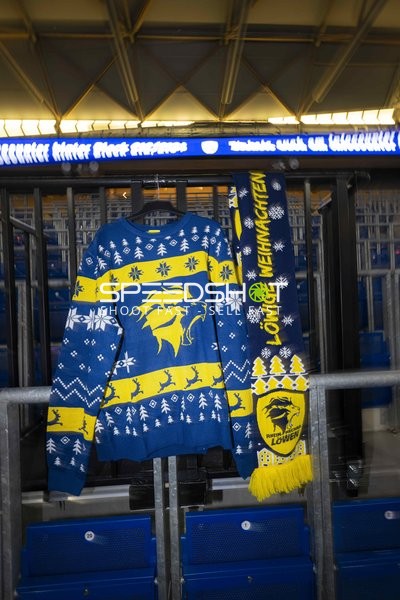 Fan-Szene mit Löwen-Weihnachtspullover