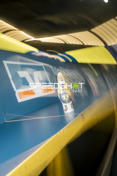 Maskottchen-Figur in Arena