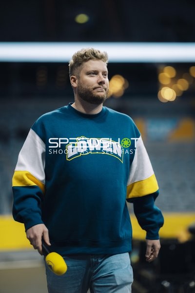 Szene mit Kevin Gerwin (49; Rhein Neckar Löwen) bei Moderation