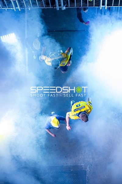 Szene mit 5; Rhein Neckar Löwen und 3; Rhein Neckar Löwen