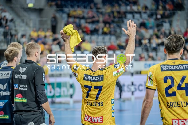 Dani Baijens (77; Rhein Neckar Löwen) und Patrick Groetzki (24; Rhein Neckar Löwen) feiern