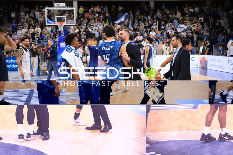 Devon Daniels (21; Veolia Towers Hamburg) und Kevin McClain (3; MLP Academics Heidelberg) mit Stanley Witt (998; Veolia Towers Hamburg)