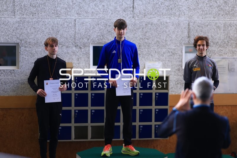 Siegerehrung mit Müller Tim (477; LG Rülzheim), Rathje Felix (389; USC Mainz) und Steißlinger Nico (346; ABC Ludwigshafen)