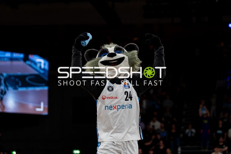 Basketball-Szene mit Maskottchen 24; Veolia Towers Hamburg