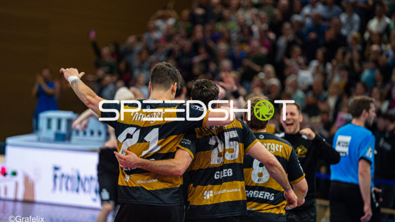 Jubel mit Ediz Aktas (21; HC Elbflorenz Dresden) und Sebastian Gress (25; HC Elbflorenz Dresden)