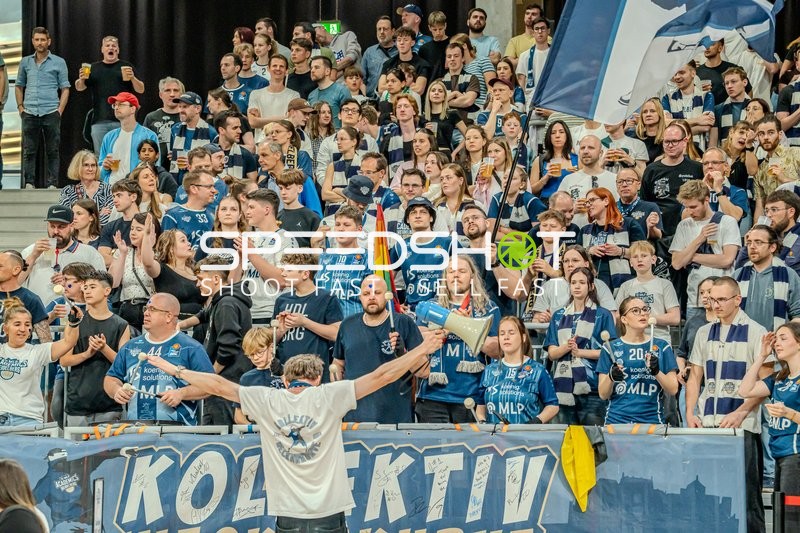 Fans von MLP Academics Heidelberg feiern in der Halle