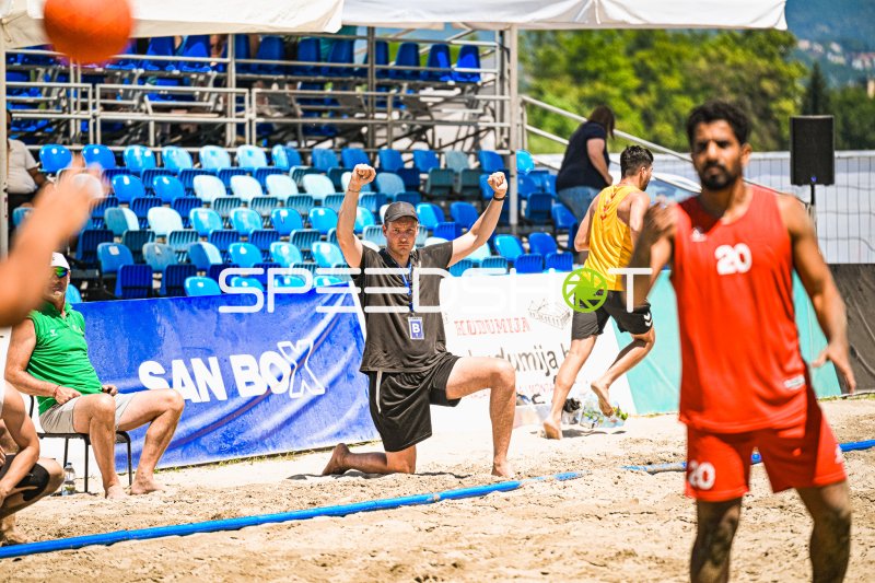 MIDDELL Oliver (#20) jubelt beim Beachhandball am Jarun See Zagreb