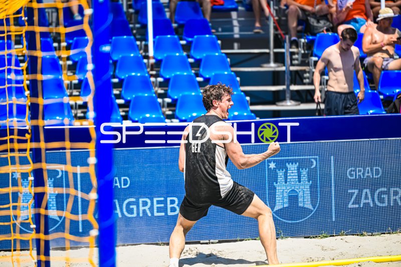Lennart Wörmann (#2; Deutschland Beachhandball) jubelt in Zagreb