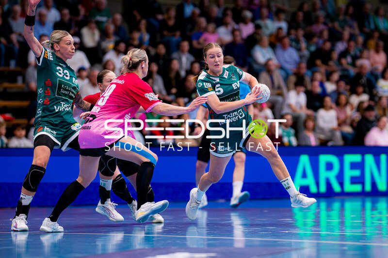 Szene mit Ann Kynast (5; Frisch auf Göppingen Frauen) und 18; SV Halle-Neustadt