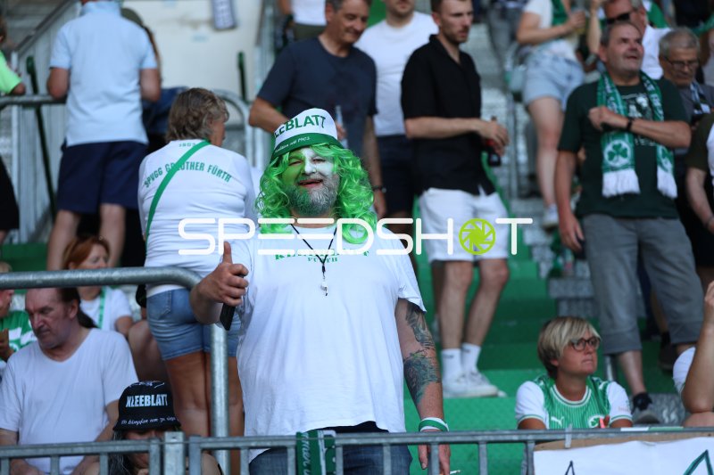 SpVgg Greuther Fürth Fan mit grüner Perücke und Kleeblatt-Kostüm