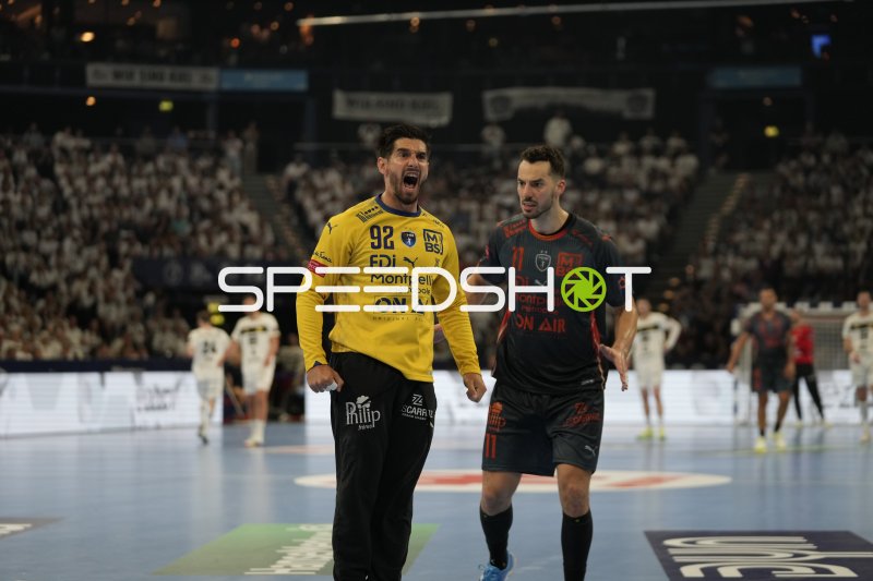 Rémi Desbonnet (#92; Montpellier HB) jubelt nach Parade