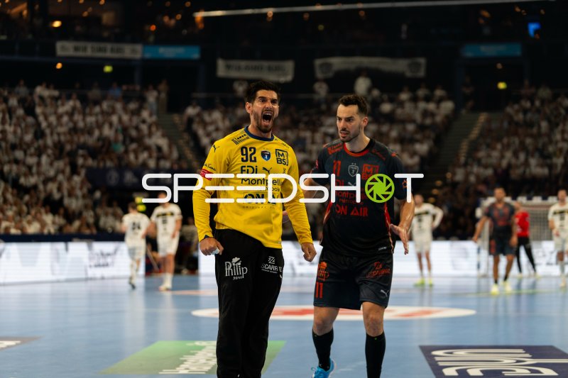 Rémi Desbonnet (#92; Montpellier HB) jubelt nach Parade