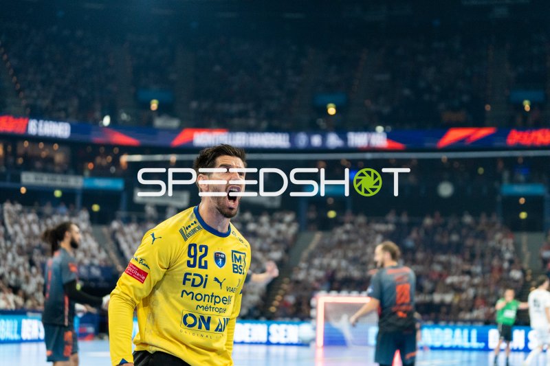 Rémi Desbonnet (#92; Montpellier HB) jubelt ausgelassen