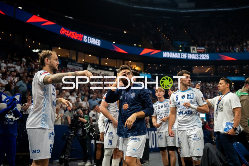 David Balaguer Romeu, Kyllian Villeminot und Noé Calbry bei der Siegerehrung der EHF Finals