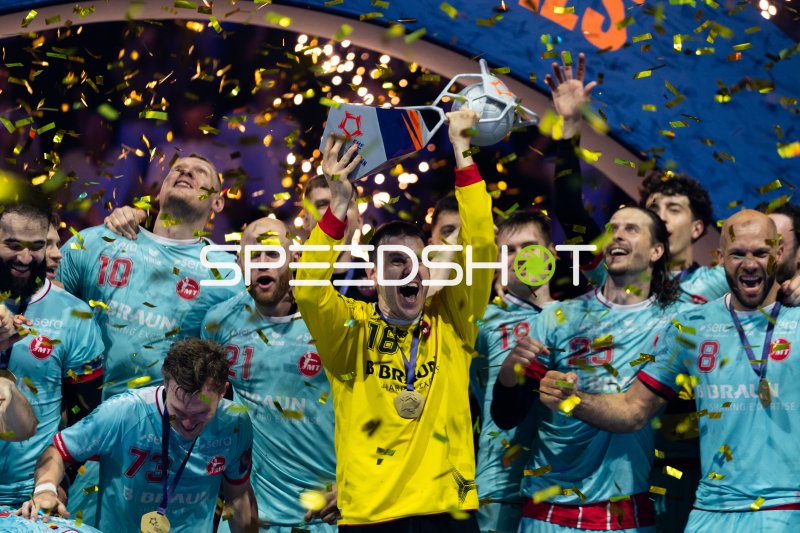 MT Melsungen feiert Titelgewinn – Reynir Stefánsson (#19; MT Melsungen) jubelt