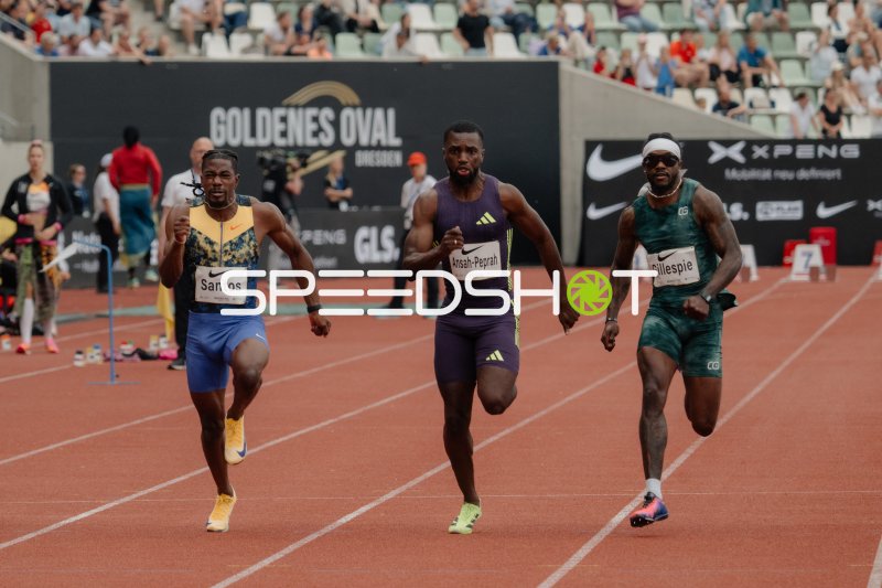 Ansah-Peprah, Santos und Gillespie im 100-m-Sprint beim Goldenen Oval Dresden