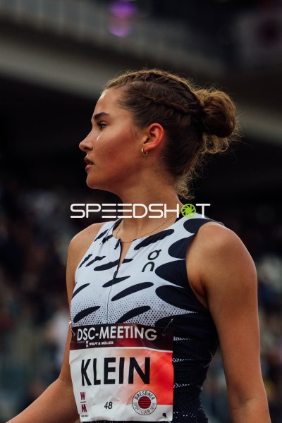 Klein (#48; DSC-Meeting) im Porträt beim Leichtathletik-Event in Dresden