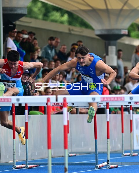 Joel Maurice Müller (#489) bei den 110m Hürden in Mannheim
