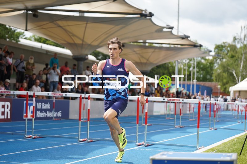 Jakob Kollegger (#369) bei den 110m Hürden in Mannheim