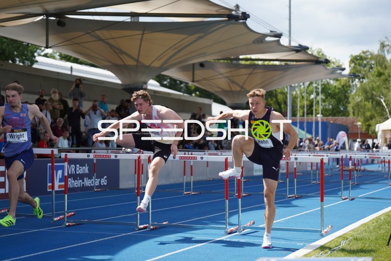 Daniel Hehn (#416) und Rafael Franzini (#106) bei den 110m Hürden in Mannheim