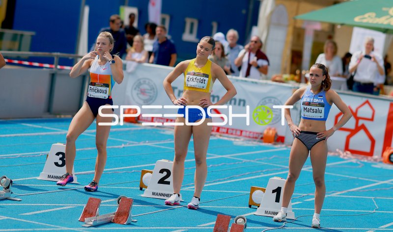 Frličková, Erkfeldt und Matsalu vor dem Start im Michael-Hoffmann-Stadion Mannheim