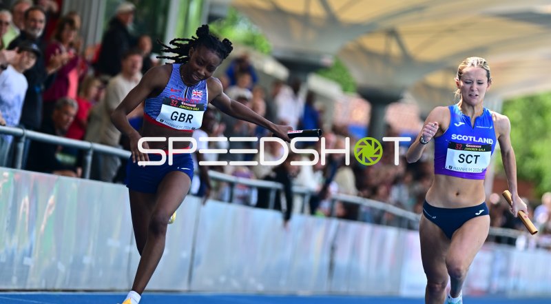 Staffelübergabe zwischen Great Britain und Scotland bei der 4x100m