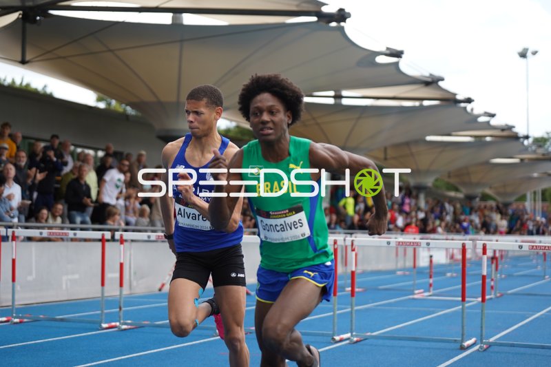 Adolfo Alvarez und Goncalves im 110m-Hürdenlauf in Mannheim