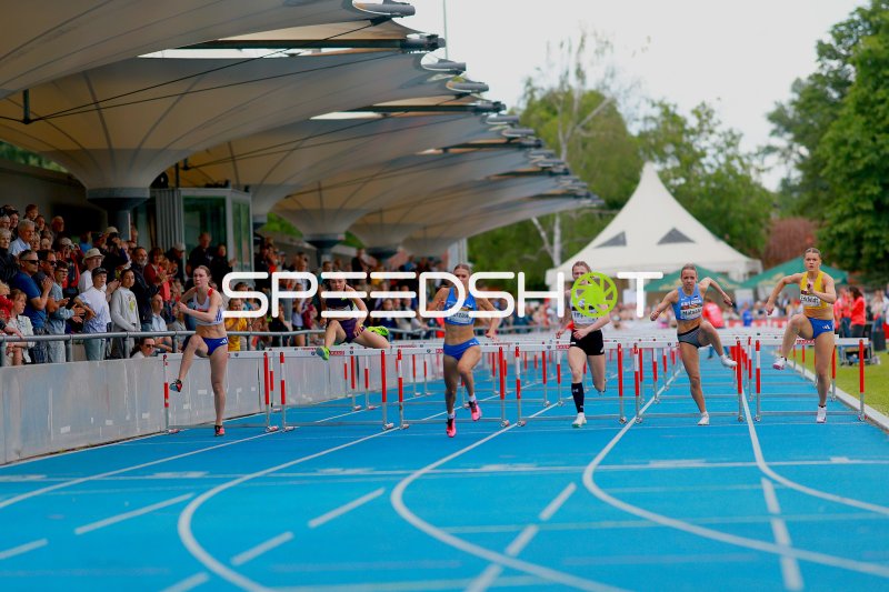 Pia Lauren Matsalu, Megan Nieman und Shira Kurzawa im Hürdenrennen Mannheim