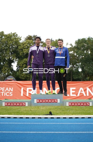 Siegerehrung mit Anthony Johnsen und Jayden Parkin beim Leichtathletik-Meeting Mannheim