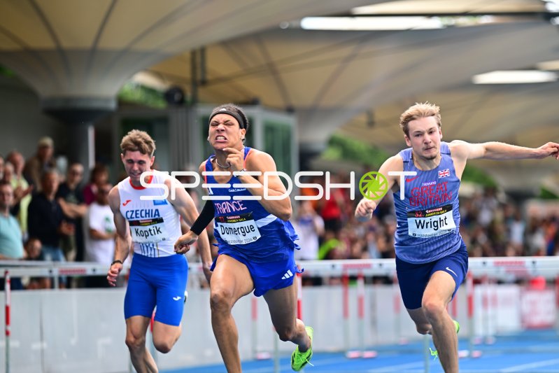 Lucas Domergue, Toby Wright und Lukáš Koptík im 110m-Hürden-Finale