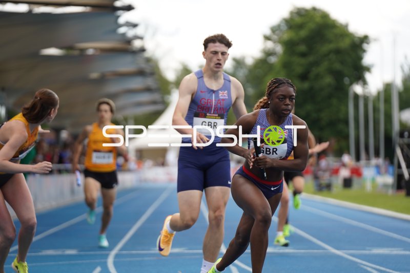 Great Britain beim 4x100m-Staffellauf im Michael-Hoffmann-Stadion Mannheim