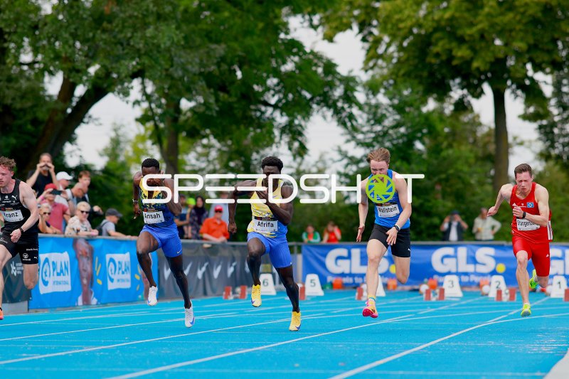 Ansah, Afrifa und Wallstein im 100m-Sprint beim Michael-Hoffmann-Stadion Mannheim