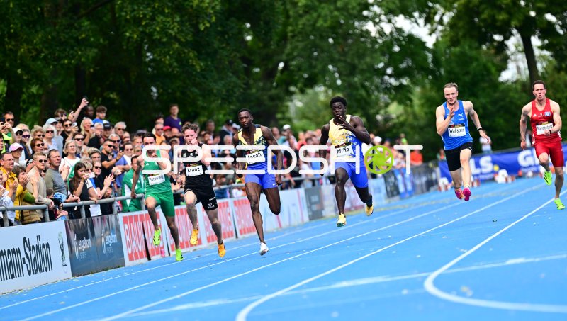 Elvis Afrifa, Benedikt Thomas Wallstein und Malte Stangenberg im 200m-Sprint