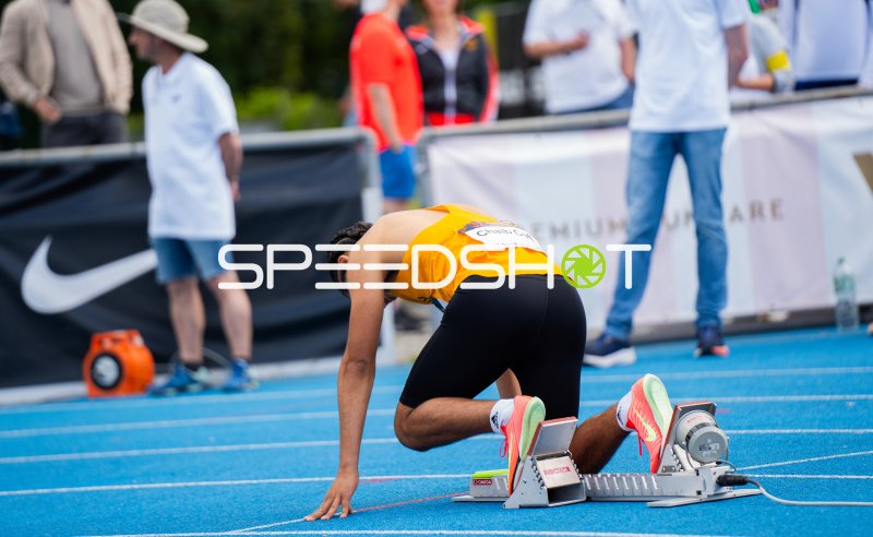 Amir Bilal Chaib Cuti in den Startblöcken beim Sprint in Mannheim