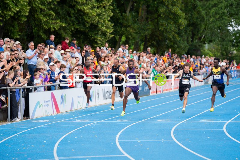 Lucas Ansah-Peprah, Heiko Gussmann und Ryan Zeze im 100m-Sprint in Mannheim
