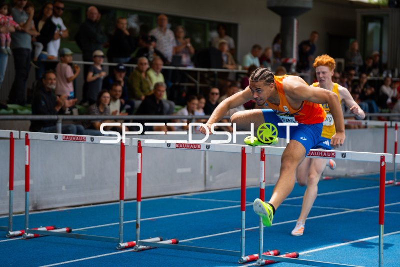 Elias Solheim Sollid (#279) bei den 400m-Hürden im Michael-Hoffmann-Stadion
