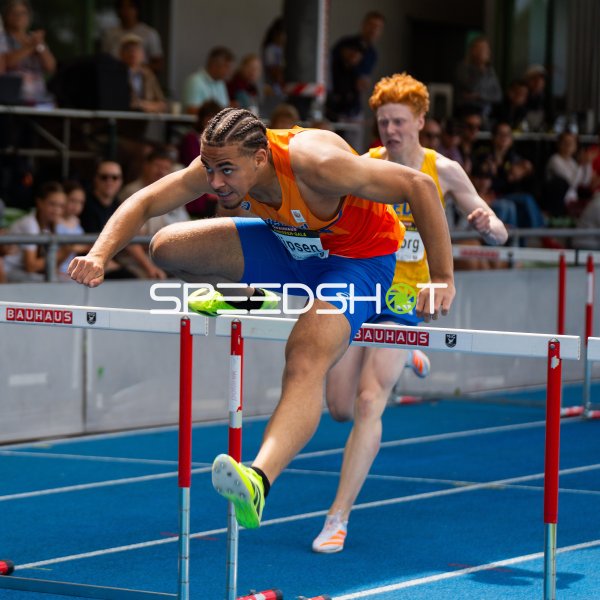 Elias Solheim Sollid (#279) bei den 400m-Hürden im Michael-Hoffmann-Stadion