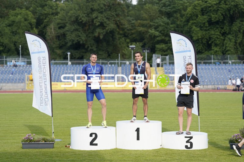 Siegerehrung mit Olbert Fabian (414), Hieronymi Lars (678) und Enders Yanik Can (603) beim Süddeutschen Leichtathletik-Verband in Koblenz