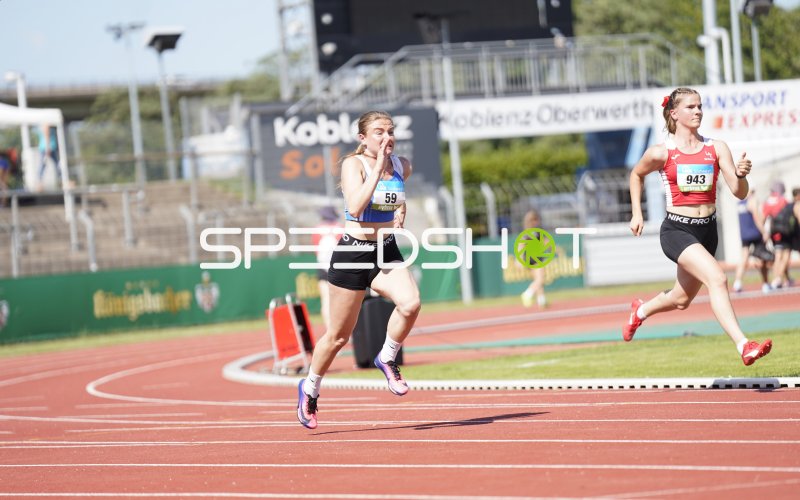 Treiber Meret (59) und Swenne Cleo (943) im Sprint beim Leichtathletik-Meeting in Koblenz