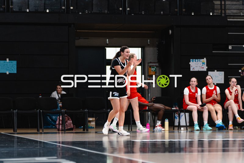 Hamburg Towers Spielerinnen fordern Ball an der Seitenlinie
