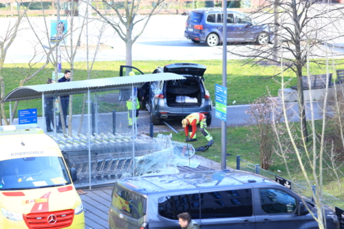 Reparatur am Einkaufswagenunterstand